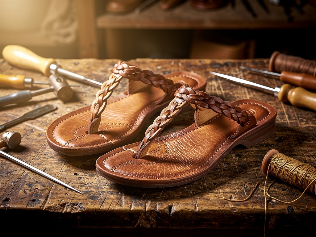 Kolhapuri chappals on a workbench